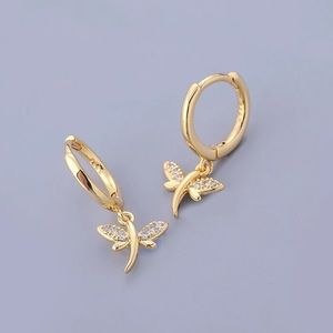 New 18K Gold Vermeil Sterling Silver 925 Dragonfly Hoops earrings set